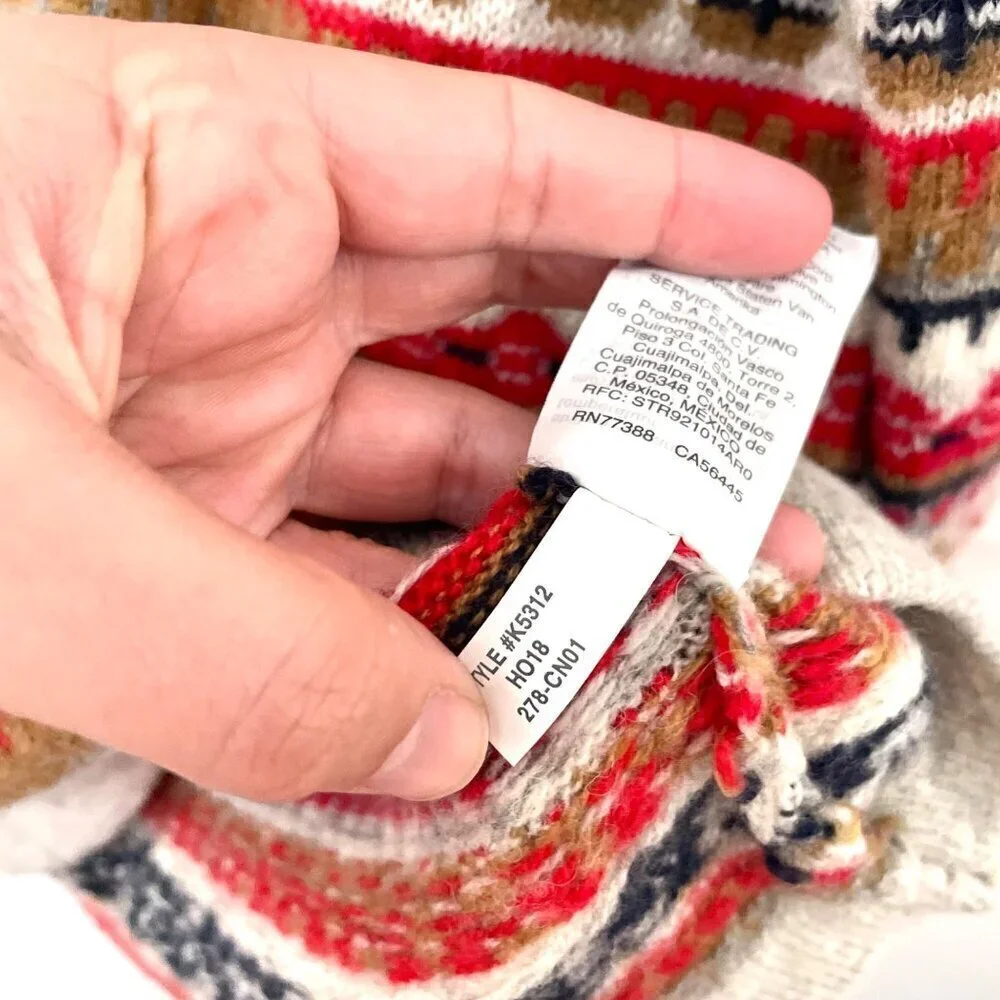 J Crew Mockneck Fair Isle Sweater Grey Red Size S K5312
